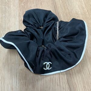 Black Satin Scrunchie with White Trim